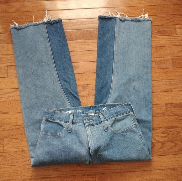 J. Crew Sim Wide Leg Jean Patchwork Raw Hem Sz 30 - Picture 3 of 15